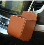 Resim Araba Hava Çıkışı Deri Çok Fonksiyonlu Cep Telefonu Kartı Asılı Saklama Kutusu, Renk: Kahverengi 