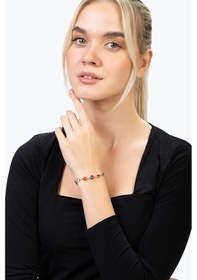 Resim Tesbihane Nazar Boncuğu Detayl Multicolor Rose Renk 925 Ayar Gümüş Kadın Bileklik 