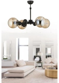 Resim İstanbul Avize Nairobi 4'lü Siyah Kasa Sarı Glop Camlı Avize 