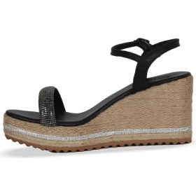 Resim Bueno Shoes Siyah Taşlı Deri Kadın Dolgu Topuklu Sandalet 14WS72400 14WS72400 