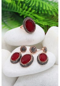 Resim Midyat Nurtaş Gümüş Yakut ve Swarovski Taşlı 925 Ayar Gümüş Üçlü Set 201022360 