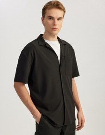 Resim Koton Düğmeli Devrik Yaka Regular Fit Klasik Kısa Kollu Gömlek Siyah 5sam60003hw Siyah 