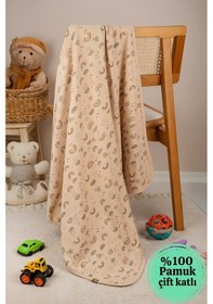 Resim Çok Amaçlı %100 Pamuk Çift Katlı Müslin Örtü & Bebek Battaniye - Bej Bej 