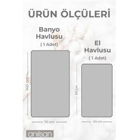 Resim %100 Pamuk 2'li Gri Greek Havlu Seti - 1 Adet El Havlusu Ve 1 Adet Banyo Havlusu Gri 