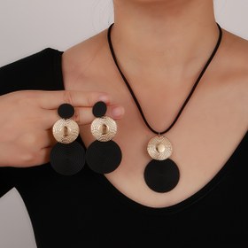 Resim 3 adet Vintage Spiral Disk Kolye ve Küpe Seti, Demir Malzeme, Çift Daire Sallanır Tasarım, Kadınlar için Çok Yönlü Moda Takı, Günlük ve Parti Etkinlikleri için 