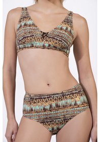 Resim Endeep Kadın Ayarlanabilir Askılı Lurex Desenli Toparlayıcı Yüksek Bel Bikini Takımı Mavi 