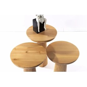 Resim Wood Wooden 3’Lü Set Fitilli Mantar Yan Sehpa Modern Ahşap Renk Fiskos 