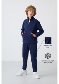 Resim Tommylife Tommy Life Lacivert Kalın Yumuşak Dokulu Standart Fit Nakışlı Polar Erkek Çocuk Eşofman Takım - 11218 Lacivert 