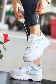 Resim Madam Tarz Beyaz - Salvador Kadın Kalın Tabanlı Bağlı Spor Ayakkabı Sneaker 6 Cm 