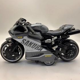 Resim 1 adet Serin Alaşım Güçlü Motosiklet Oyuncak, Simülasyon Motosiklet Yarış Modeli, Güçlü İtme Araba, Kalınlaştırılmış Tekerlek Anti-Düşme Dayanıklı Alaşım Motosiklet Modeli 