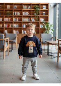 Resim Zekids Erkek Bebek Köpek Desenli Sweatshirt-16298 Lacivert 