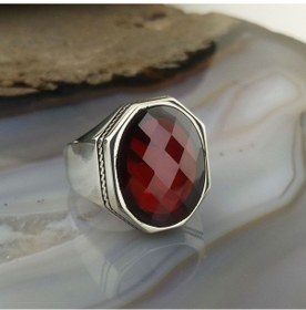 Resim Fkgümüş Kırmızı Taşlı Sade Erkek Yüzük 