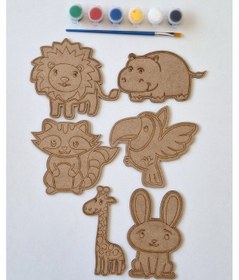 Resim Boya, Eğlen, Keşfet - Çocuklar İçin Eğitici Safari 6 Parça Ahşap Boyama Seti 