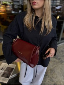 Resim NİSSEA.CO Bordo Clutch Zincir Askılı Mila Çanta 