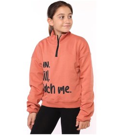 Resim Toontoy Kız Çocuk Dik Yaka Fermuarlı Baskılı Sweatshirt Kiremit 