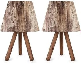 Resim Bohhem Ahşap Gövdeli Ağaç Desen Abajur Gece Lambası 2 Adet Ağaç Kabuğu 