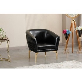 Resim Tekli İmalattan Siyah Çizgili Deri Ofis Koltuk Takımı Siyah 