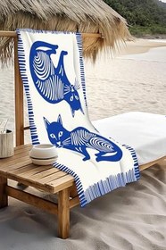 Resim Dijital Baskı Plaj Deniz Havlusu Kedi Desenli Peştamal HVL0129 