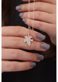 Resim Kadın Çınar Yaprağı 925 Ayar Gümüş Kolye Rose Gold 