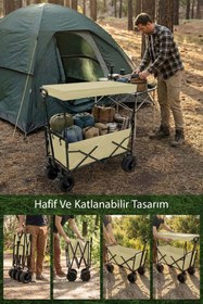 Resim Kiwi Kfw-391 Katlanabilir 120 Kg Çift Tekerli Tenteli Kamp, Piknik, Plaj, Pazar ve Market Arabası 