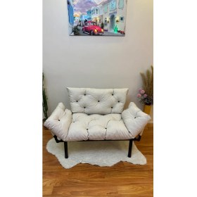 Resim Modern Style Home Modern Ikili Yataklı Kanepe Tekli 2'li Çift Kişilik Koltuk Ev Ofis Balkon Teras Kanepesi - Krem 