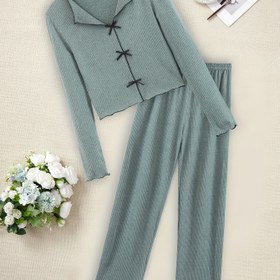 Resim 2'li Set Fırçalanmış Polar Rahat Pijama Takımı Kadınlar için Moda Pijamalar 