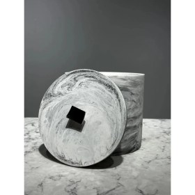 Resim Betonmall Çöp Kovası Mermer Desen 4 Litre Beton Wc Fırçası Sabunluk Gri 