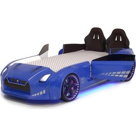 Resim Mavi Arabalı Yatak Kapıları Açılan Gtr Full Ledli Kumandalı Ve Müzikli 