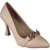 Resim YAZKIŞ Nud Cilt Zincir Detaylı 8Cm Topuklu Stiletto Abiye Nişan D Krem 