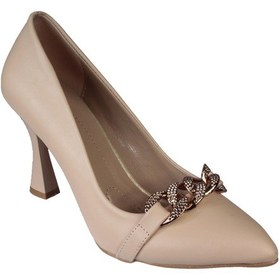 Resim YAZKIŞ Nud Cilt Zincir Detaylı 8Cm Topuklu Stiletto Abiye Nişan D Krem 
