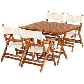Resim Marmaris Minderli Ahşap Bahçe Takımı: 80X120 Masa + 4 Sandalye 