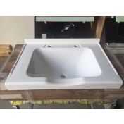 Resim Duru Cam Dökme Akrilik Berber Lavabosu Beyaz 73X52 cm 