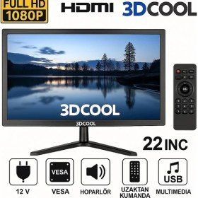 Resim 3dcool 3D-22LXAE 22" Full Hd HDMI VGA USB Hoparlörlü Kumandalı 12V LED Monitör 