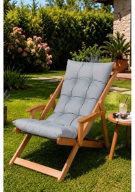 Resim Reyo Bysay Puf Minderli Ahşap Kademeli Şezlong Bahçe&balkon&teras&plaj Katlanır Şezlong Naturel Gri 
