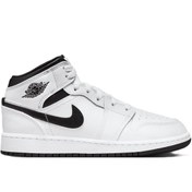 Resim Nike Air Jordan 1 Mid Leather Sneaker Hakiki Deri Bilekli Günlük Spor Ayakkabı Beyaz 