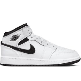 Resim Nike Air Jordan 1 Mid Leather Sneaker Hakiki Deri Bilekli Günlük Spor Ayakkabı Beyaz 