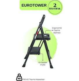 Resim Eurotower 2 Basamak Özel Tasarım Geniş Basamaklı Siyah Merdiven 3+1 