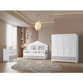 Resim Aymini Lorena 4 Kapılı Bebek Odası Takımı Ahşap - Beyaz 
