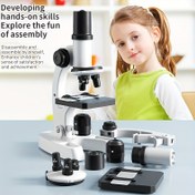 Resim 300X-1200X Zoom Bilimsel Mikroskop, İç Mekan, Dış Mekan ve Öğrenci Laboratuvar Kullanımı için Özel Eğitimsel Mikroskop Seti - Dayanıklı PC Malzeme, Biyoloji ve Laboratuvar Teknolojileri için İdeal, Mikroskop Aksesuarları 