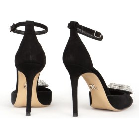Resim Dericlub Kadın Taşlı Bilek Bağlama Sivri Burun Stiletto Süet Gerçek Deri Sy 27495 Siyah 