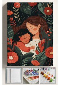 Resim Sayılarla Boyama Çerçeveli Hobi Seti Numaralı Tuval Fırça Boya Kasnaklı 40x50cm Anne Kız Sevgi 