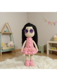 Resim Tığ İşi Sevimli Kız Bebek Amigurumi Örgü Oyuncak Krem - Pembe 