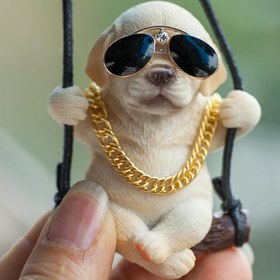 Resim Gözlerle ve Altın Zincirle Şirin Labrador Yavrusu - Halat Üzerinde Sallanır, Reçine Araba İç Mekan Asılı Süs, Aile ve Arkadaşlar İçin İdeal Doğum Günü Hediyesi, Araba Aksesuarı | Canlı Tasarım | Dayanıklı Reçine, Köpek Aksesuarları 