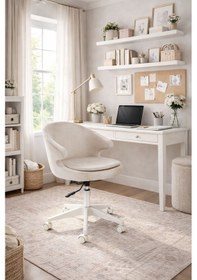 Resim Milas Beyaz Ayaklı Çalışma Sandalyesi Bej 