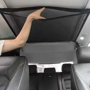 Resim SUV, araç içi kamp aksesuarı için çift katmanlı örgü ayarlanabilir çatı kargo düzenleyici olan Polyester Fiber Araba Tavan Depolama Ağı - 4 direksiyon uyumluluğuyla. 
