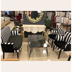 Resim Azra Mobilya Çay Seti Oturma Grubu Oturma Takımı Koltuk Takımı Ahşap Mobilya Takımı Balkon Bahçe Mobilyası Siyahbeyaz 