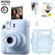 Resim Fujifilm Instax mini 12 Mavi Fotoğraf Makinesi-20'li Film-Kıskaçlı Resim Standı ve Simli Pleksi Kılıf Seti 