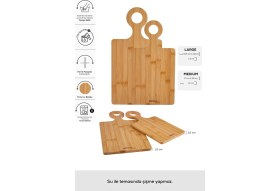 Resim 2'li Bambu Kesme Tahtası, 33/39 Cm, Kahverengi, Dayanıklı ve Şık Tasarım 