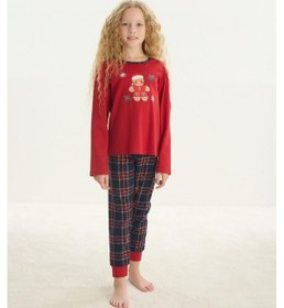Resim Kız Çocuk Uzun Kol Kırmızı Pijama Takım C4t4n7o8 001 