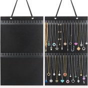 Resim Çok Bölmeli Büyük Duvara Monte Takı Organizatörü - Doğal Keçe Kolye Tutucu Dolap, Kapı, Yatak Odası İçin - Mat Siyah Bitiş, 57.15x35.56 cm, Takı Saklama Organizatörü 